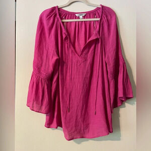Pink Gauzy Boho Bell Sleeve Counterparts Blouse Size Large